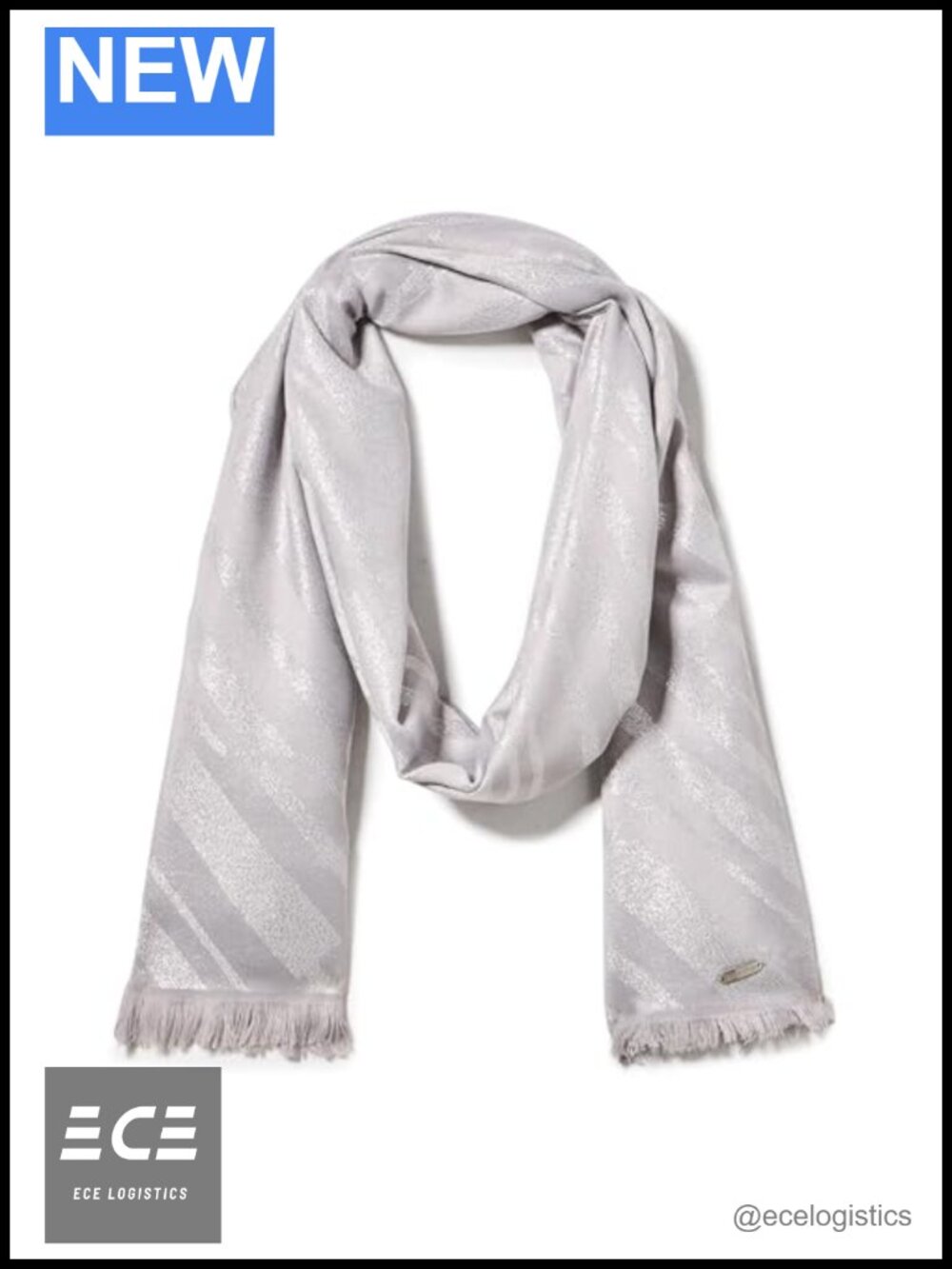 Metallic Lurex Lightweight Scarf 27x72 Eyelash Fringe Diagonal Stripe